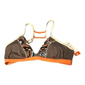 Swim Systems Orange Tribal Print Women's Gidget Bralette Swim Top Size Medium